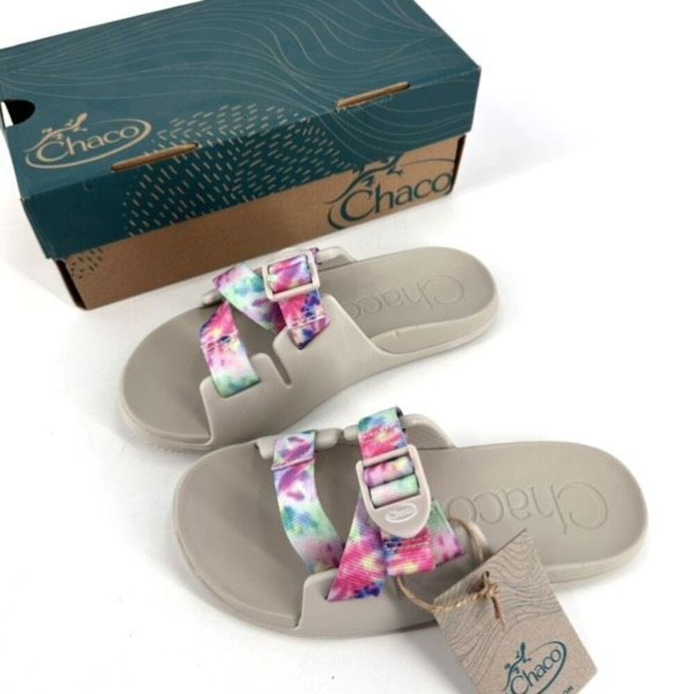NWB Chaco Child Chillos Kids Sandal Gray & Pink Tie Dye Size 3 Beach Slides